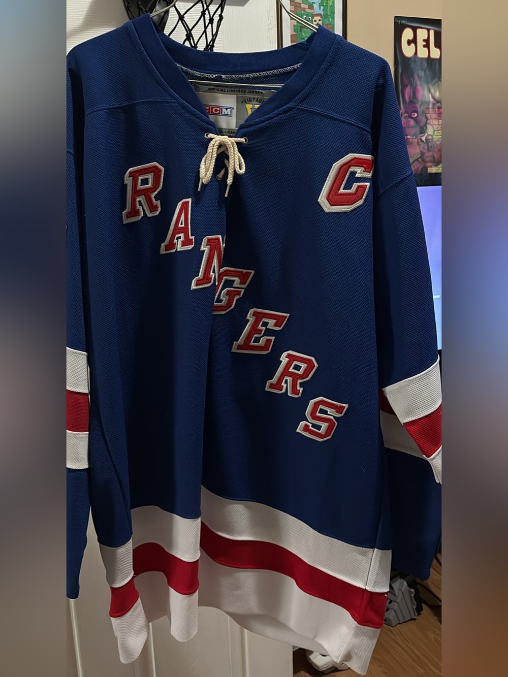 CCM Rangers Blue Lace-Up Hockey Sweater with Red & White Accents